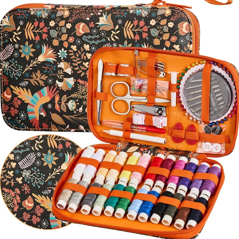 Bobode 130 PCS Printing Sewing Kit with Sewing Supplies Accessory,Boho Pattern Sewing Set with Zipper Sewing Case, Professional PU Sewing Kit for Adults, Travel,Emergency, Home - Image 1